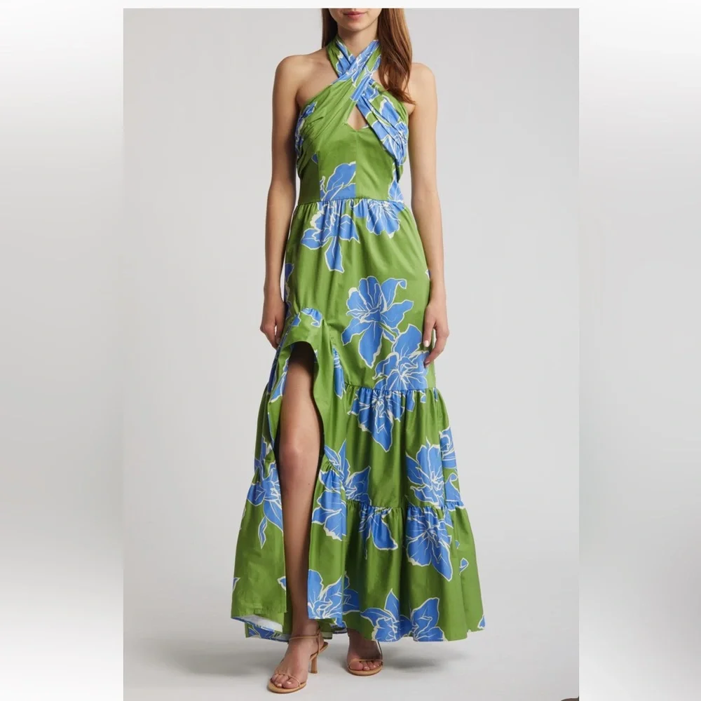 NWT Hutch Floral Stretch Cotton Halter Maxi Dress Size 16W - Picture 1 of 9